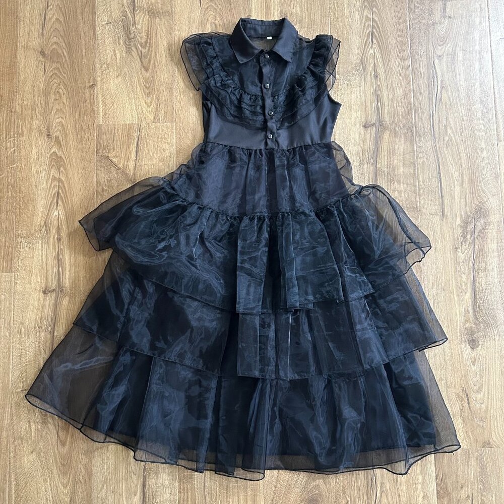 Wednesday Addams Girls Black Dress Costume Cosplay Youth Size 7/8 Halloween Outf